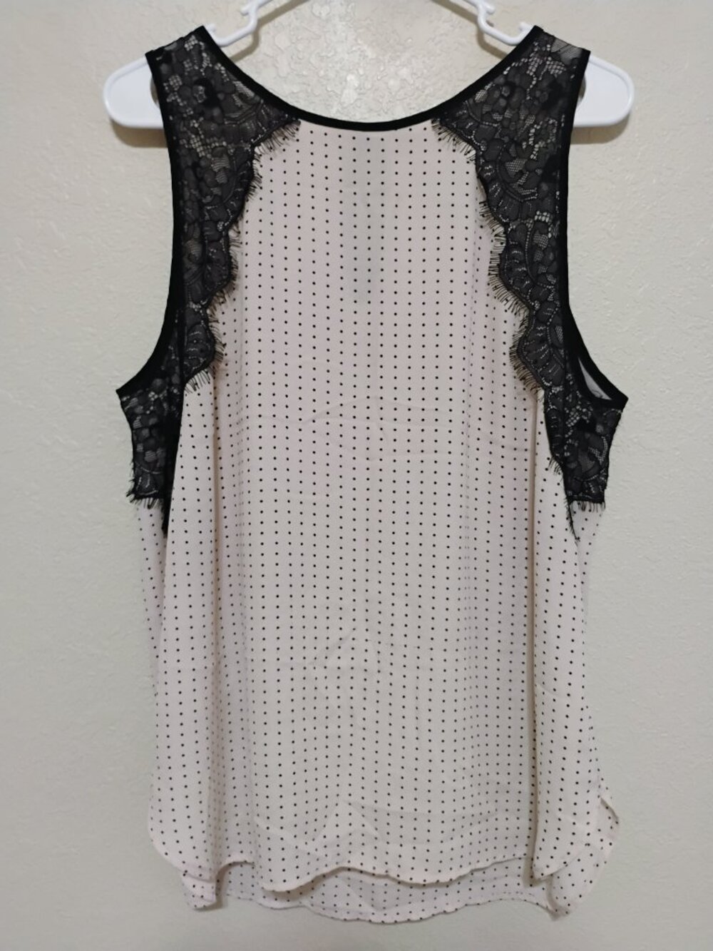 LOFT Large Polka Dot Lace Tank Blouse Cream Black Sleeveless Top